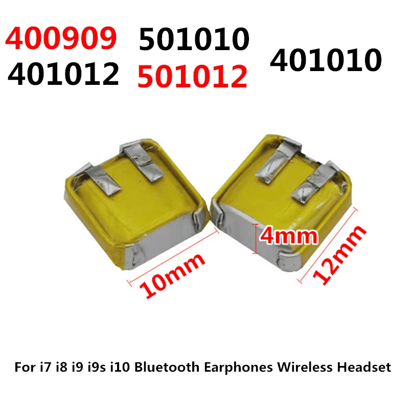 

2Pcs/Lot 400909 401010 401012 501010 501012 For i7 i8 i9 i9s i10 TWS Bluetooth Earphones Wireless Headset Battery MP3 MP4