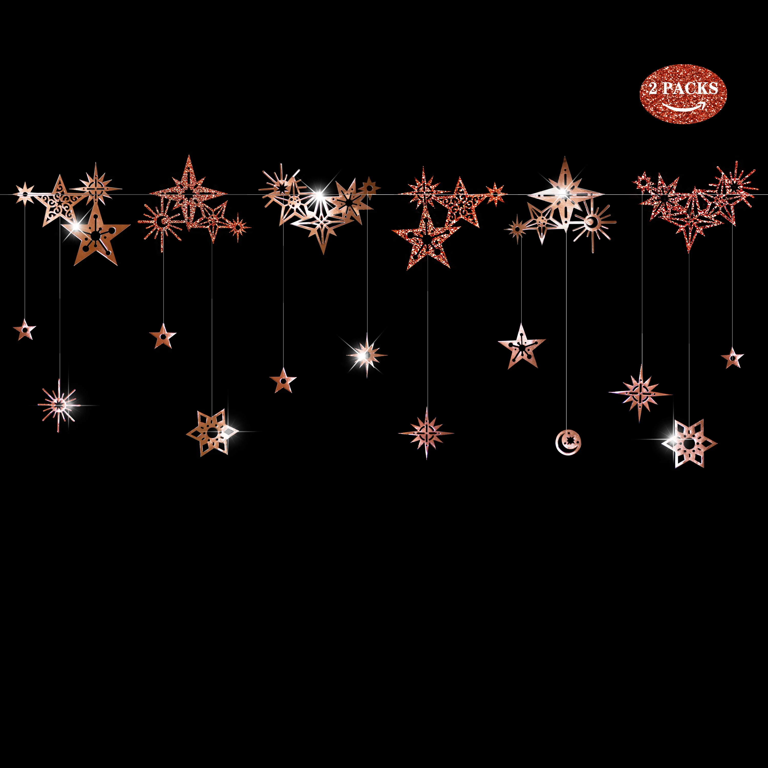 2Pcs Rose Gold Paper Star Garlands Decor Starry Moon Banners Hanging Bachelorette Wedding Birthday Party Ramadan EID Streamers
2Pcs Rose Gold Paper Star Garlands Decor Starry Moon Banners Hanging Bachelorette Wedding Birthday Party Ramadan EID Streamers