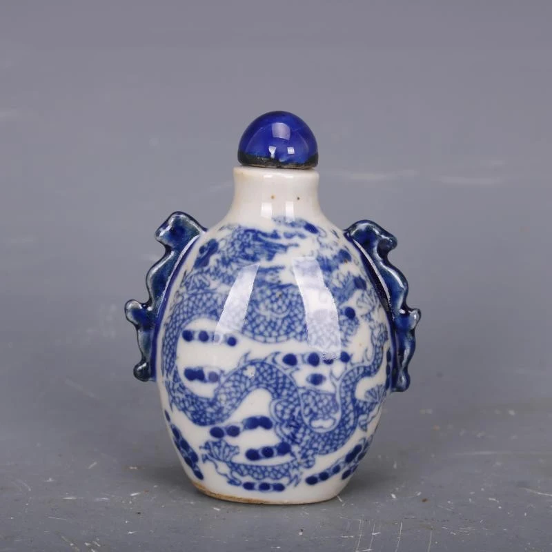 

Античный Фарфор династии Цин, сине-белый античный узор, живопись, дракон, табак, украшения для бутылок, украшение