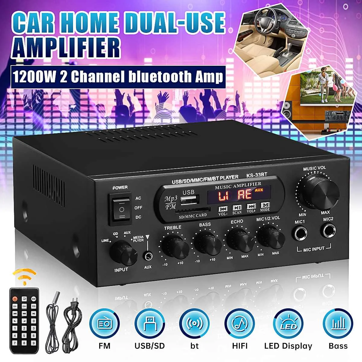 1000W Home Bluetooth Amplifiers Audio Bass Audio 110V 220V Power Digital Amplifier Hifi FM USB SD LED for Subwoofer Speakers
1000W Home Bluetooth Amplifiers Audio Bass Audio 110V 220V Power Digital Amplifier Hifi FM USB SD LED for Subwoofer Speakers
