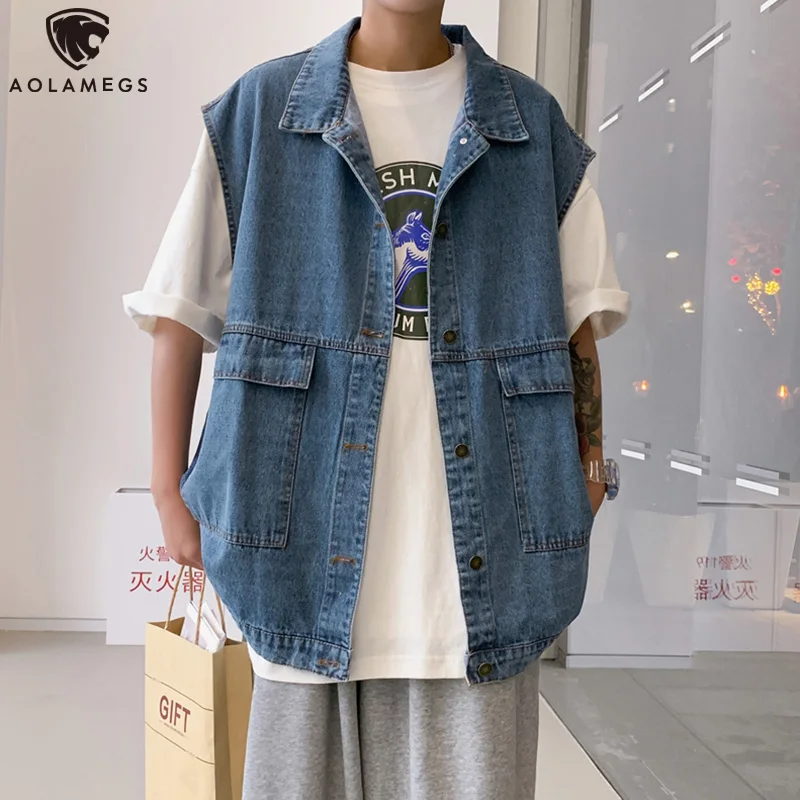Aolamegs Men's Jacket Denim Vests For Women Oversized Korean Gilet Solid Vintage Tank Tops Sleeveless Coats Harajuku Vest Homme
Aolamegs Men's Jacket Denim Vests For Women Oversized Korean Gilet Solid Vintage Tank Tops Sleeveless Coats Harajuku Vest Homme