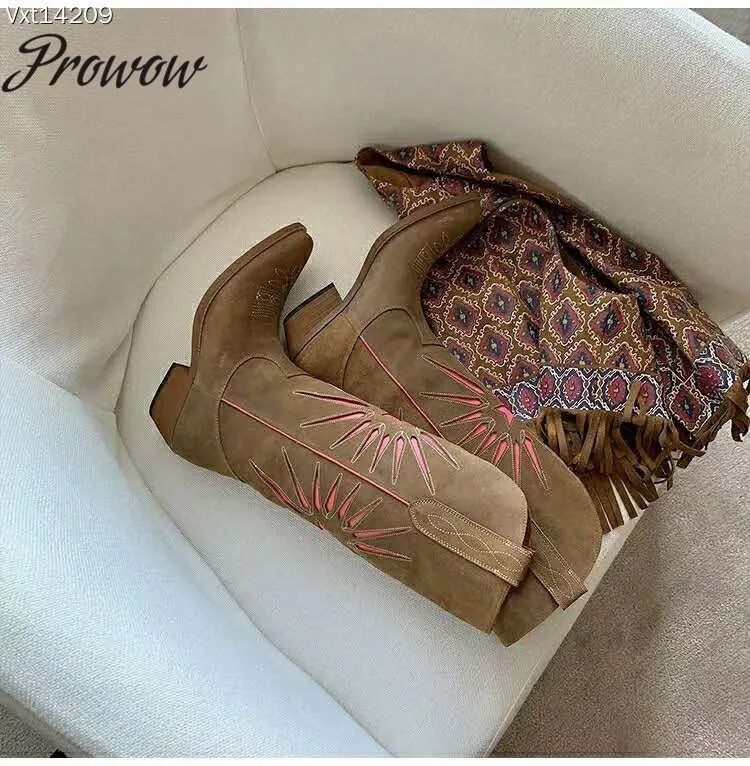 Новые замшевые кожаные ковбойские сапоги Prowow с цветочной вышивкой, роскошные дизайнерские синие сапоги, женская обувь
Новые замшевые кожаные ковбойские сапоги Prowow с цветочной вышивкой, роскошные дизайнерские синие сапоги, женская обувь