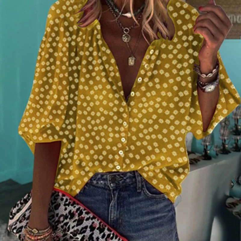 S-5XL Fashion Women Print Shirt Ladies V Neck Long Sleeve Button Blouse Casual Loose Plus Size Blouses Office Shirts Streetwear
S-5XL Fashion Women Print Shirt Ladies V Neck Long Sleeve Button Blouse Casual Loose Plus Size Blouses Office Shirts Streetwear
