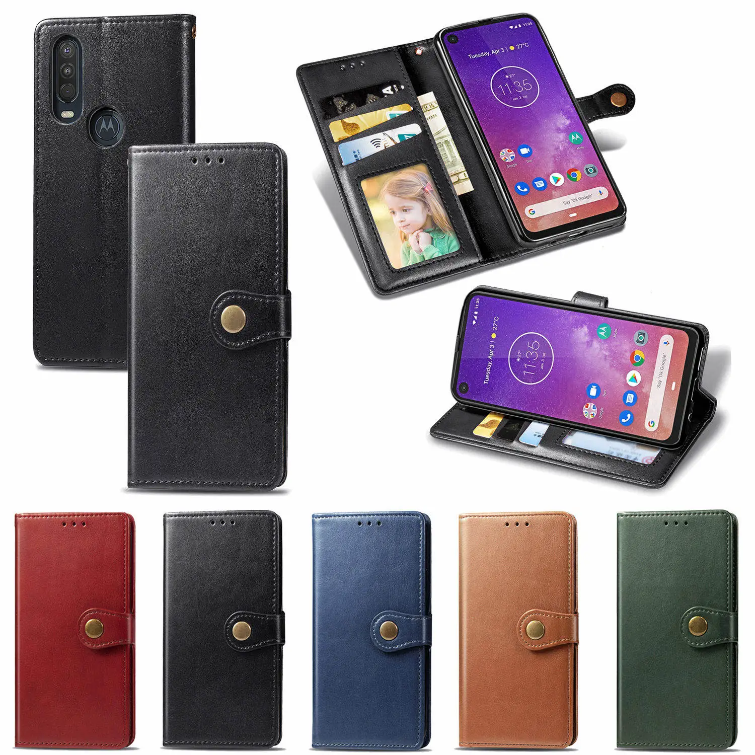 Ретро деловой кожаный чехол кошелек для Motorola Moto One Action с магнитной подставкой и