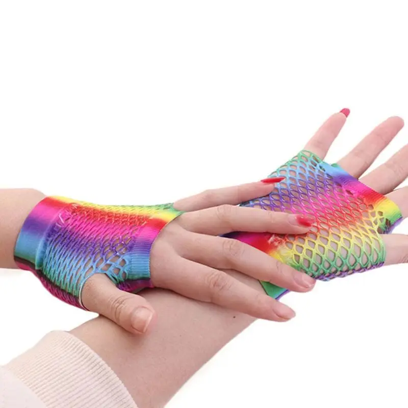 Womens Rainbow Stripes Short Fingerless Wedding Gloves Hollow Out Fishnet Wrist Length 80's Party Costume Stretchy Mittens
Womens Rainbow Stripes Short Fingerless Wedding Gloves Hollow Out Fishnet Wrist Length 80's Party Costume Stretchy Mittens