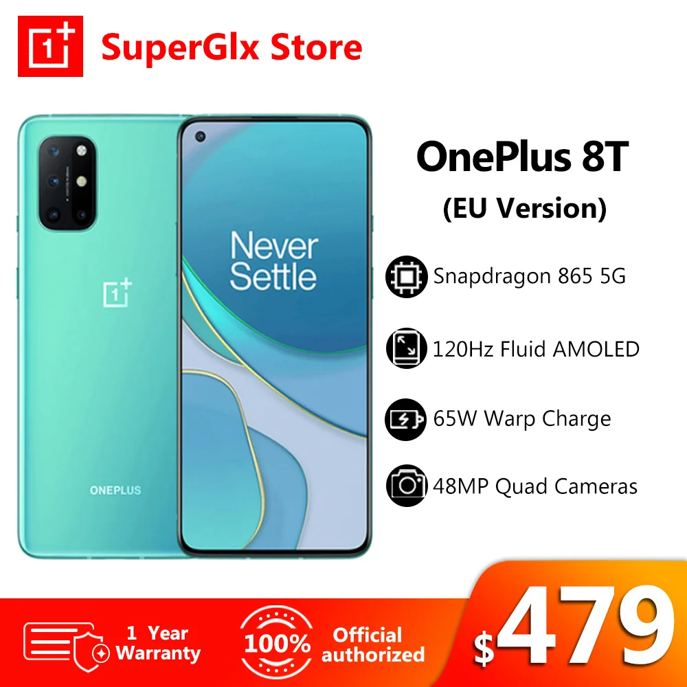 

New Oneplus 8T 8 T 5G Global Rom SmartPhone 120Hz Fluid AMOLED Display Snapdragon 865 65W Warp Charge One plus 8T Mobile Phone