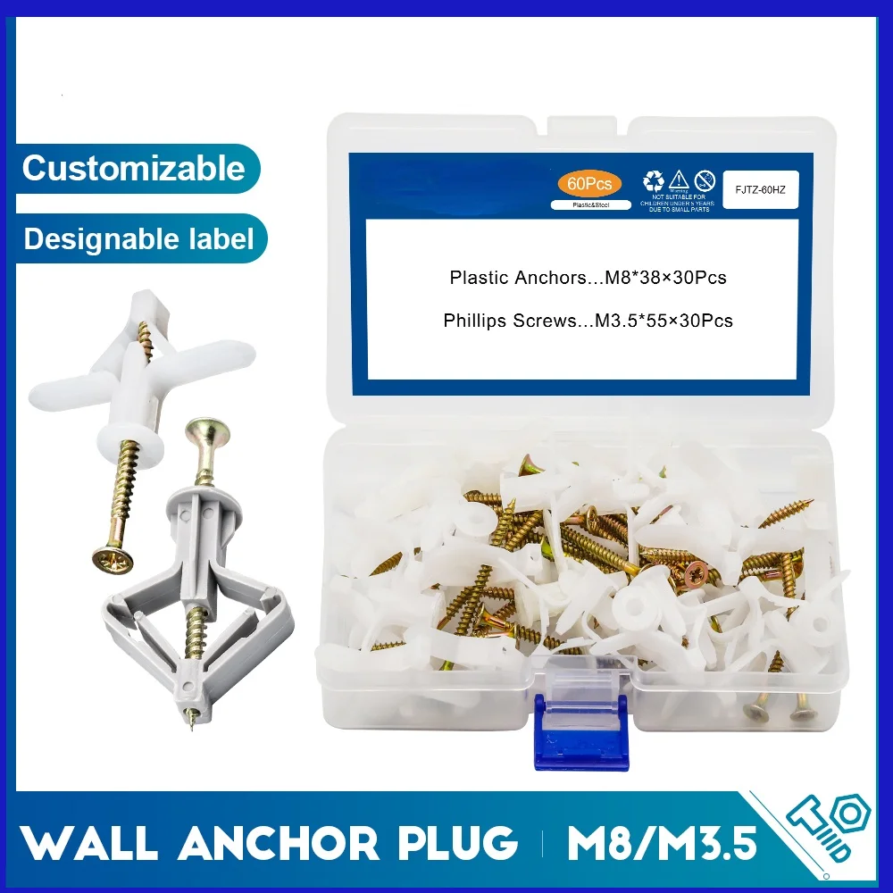 Набор пластиковых якорей для гипсокартона M8 * 35/50 мм, настенный Стандартный с самонарезающим винтом M3.5, якорь-бабочка для гипсокартона, 60 шт.
Набор пластиковых якорей для гипсокартона M8 * 35/50 мм, настенный Стандартный с самонарезающим винтом M3.5, якорь-бабочка для гипсокартона, 60 шт.