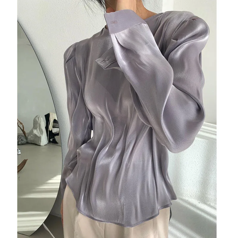 Женская блузка с рюшами, повседневный Свободный пуловер с длинным рукавом, весна-осень 2021 
Женская блузка с рюшами, повседневный Свободный пуловер с длинным рукавом, весна-осень 2021