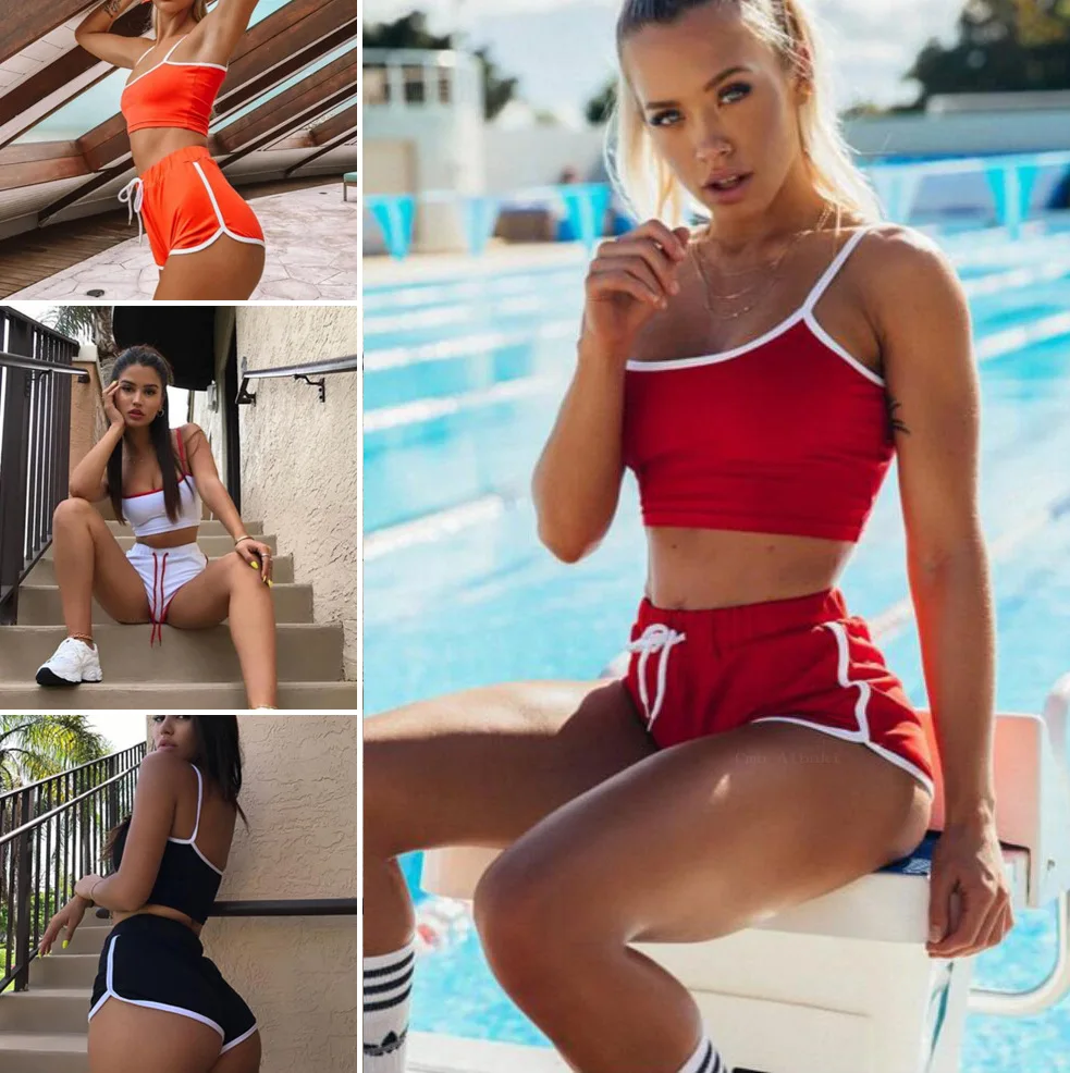 2020 New Fashion Women Sexy Patchwork Suit Workout Set String Vest Short Crop Tops + Hot Shorts Pants Athletic Short Sets Hot 
2020 New Fashion Women Sexy Patchwork Suit Workout Set String Vest Short Crop Tops + Hot Shorts Pants Athletic Short Sets Hot