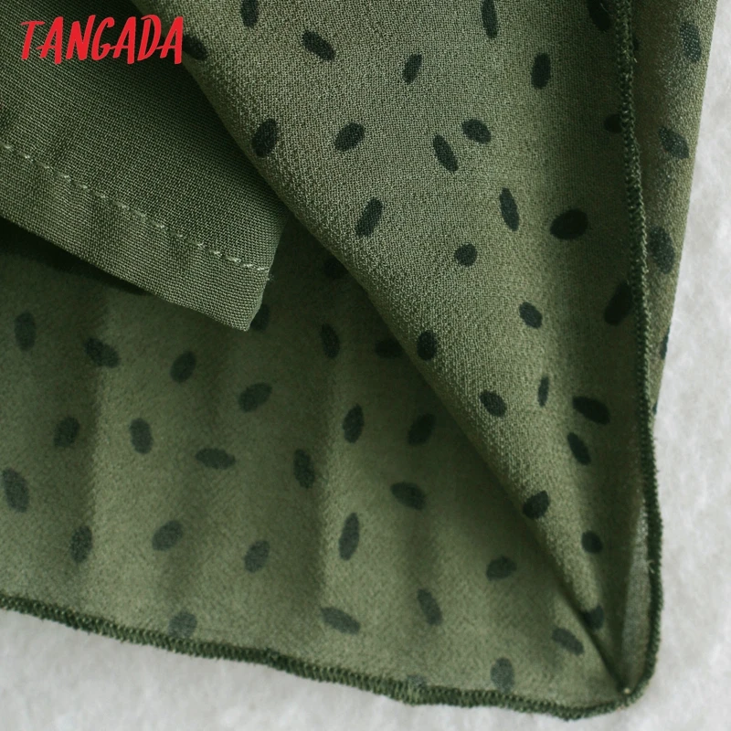 Шифоновое платье Tangada с принтом в зеленый горошек плиссированное ремнем длинным