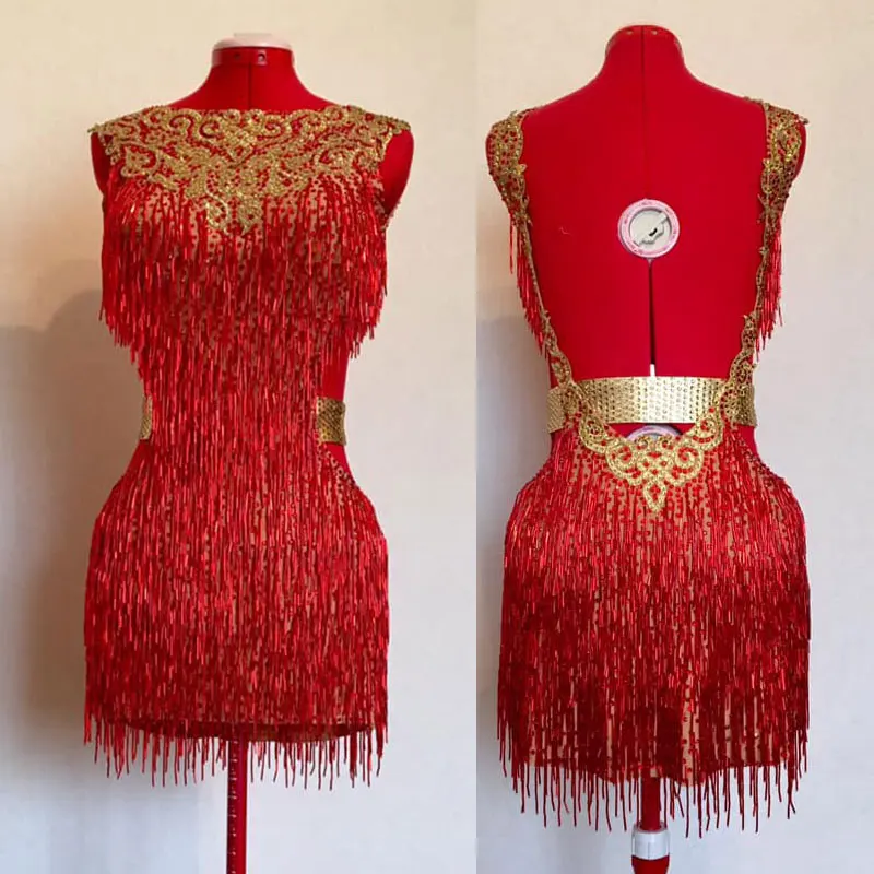 Фото Красное платье со стразами для латинских танцев сексуальное с - купить