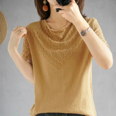 2020 New Summer Hollow Out Cotton T-Shirt Women's Solid Short Sleeve Loose Thin Top Thin Round Neck Half Sleeve Knitting T-Shirt
2020 New Summer Hollow Out Cotton T-Shirt Women's Solid Short Sleeve Loose Thin Top Thin Round Neck Half Sleeve Knitting T-Shirt