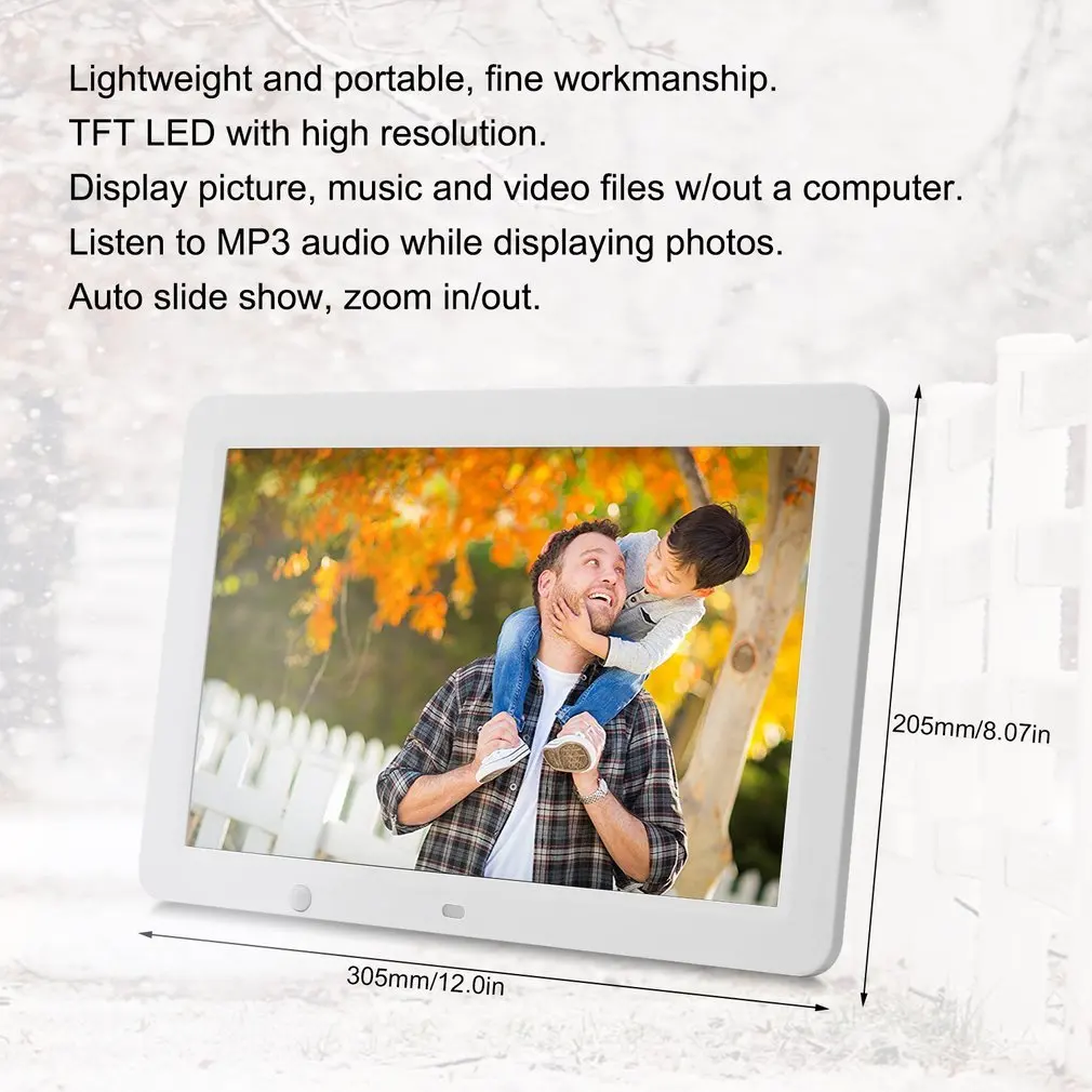 12 inch HD Digital Photo Frame Motion Sensor & 8GB Memory LED Picture Frame with Wireless Remote Control Music MP3 Video MP4
12 inch HD Digital Photo Frame Motion Sensor & 8GB Memory LED Picture Frame with Wireless Remote Control Music MP3 Video MP4