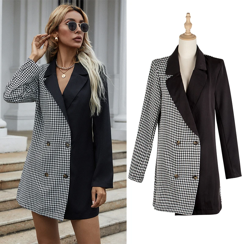 Winter coat women's small suit double-breasted black white bird pattern plaid Female blazer quilted coats traf za abrigo mujer
Winter coat women's small suit double-breasted black white bird pattern plaid Female blazer quilted coats traf za abrigo mujer