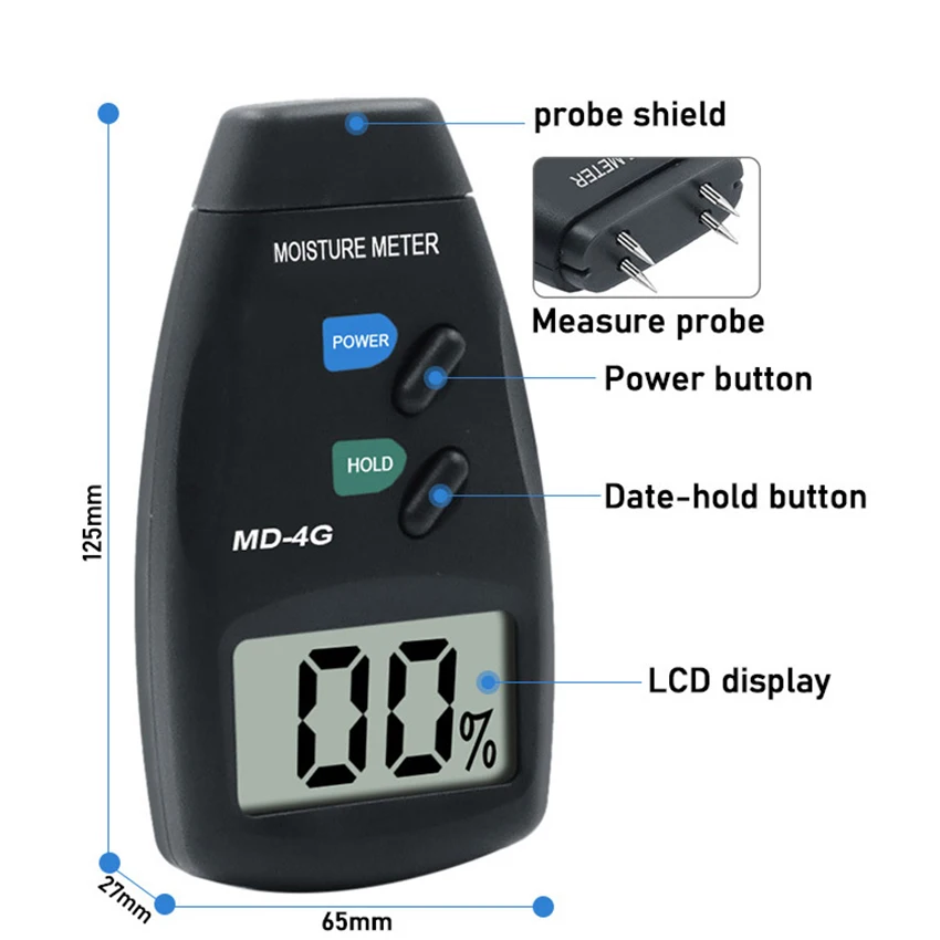 Moisture Meter For Wood Humidity Measuring Device Hygrometer Digital LCD Analyzer Damp Detector Tester Range 5% - 40% MD-4G
Moisture Meter For Wood Humidity Measuring Device Hygrometer Digital LCD Analyzer Damp Detector Tester Range 5% - 40% MD-4G
