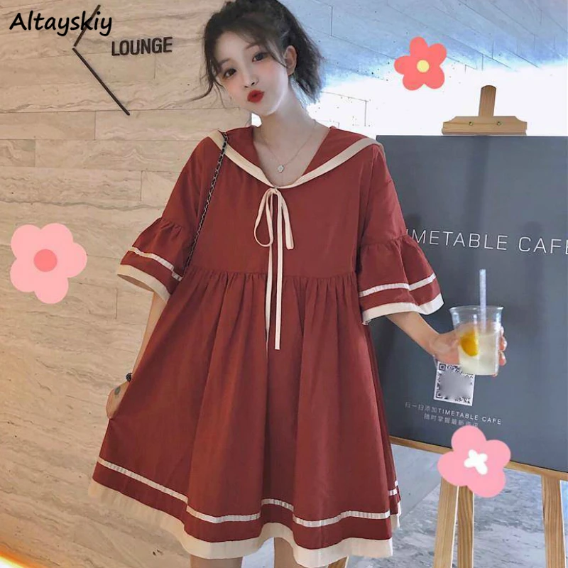 Для женщин с коротким Расклешенным рукавом платье с кружевом и бантом на шнуровке в морском стиле с воротником-Kawaii; Платья трапециевидной ф... 
Для женщин с коротким Расклешенным рукавом платье с кружевом и бантом на шнуровке в морском стиле с воротником-Kawaii; Платья трапециевидной ф...