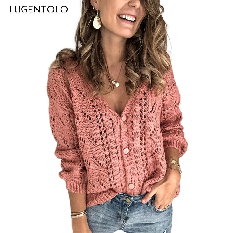 Lugentolo Women's Casual Sweater Autum Winter Cardigan Hollow V-neck Solid Color Knit Low Waist Bottoming Top Female Sweaters
Lugentolo Women's Casual Sweater Autum Winter Cardigan Hollow V-neck Solid Color Knit Low Waist Bottoming Top Female Sweaters