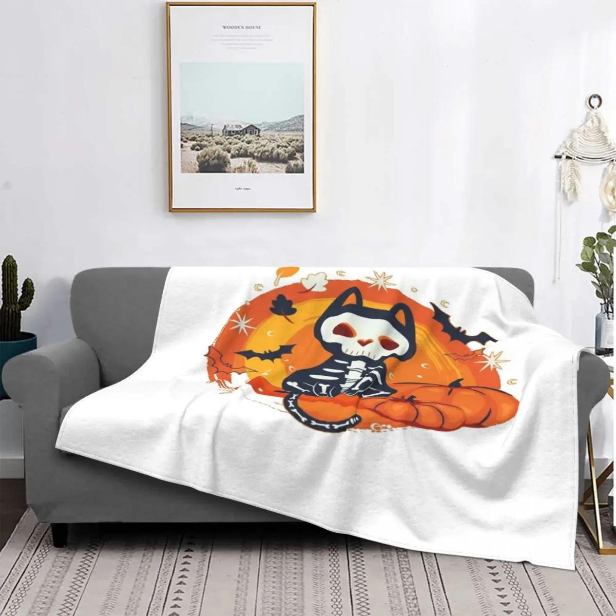 

Manta con capucha para cama, cobertor de cama a cuadros, bonito gatito de Halloween