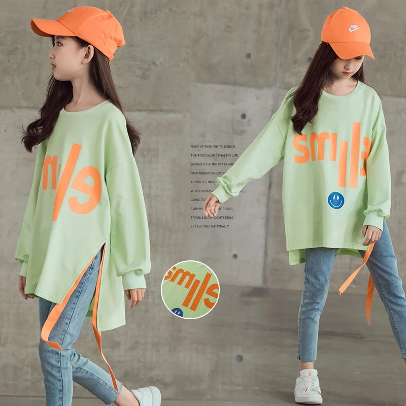Children's Sweatshirts Letter Fashion Girls Pullovers Mid-length Cotton Tops Kids Sweatshirt Loose Student Clothes Spring Autumn 
Children's Sweatshirts Letter Fashion Girls Pullovers Mid-length Cotton Tops Kids Sweatshirt Loose Student Clothes Spring Autumn