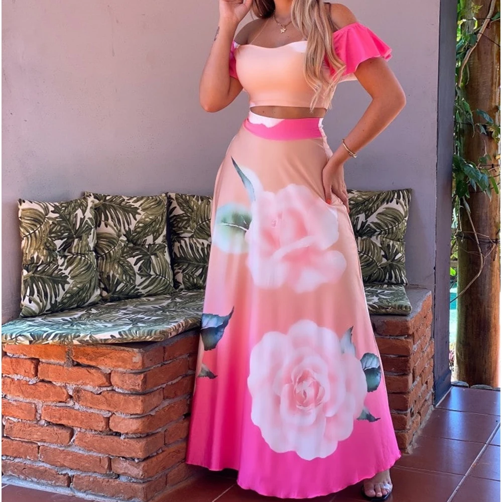 Women Floral Print Long Dress Set Sexy Off Shoulder Short Tops And A-line Skirt Suit Summer Party Two Piece Set Vestido De Mujer
Women Floral Print Long Dress Set Sexy Off Shoulder Short Tops And A-line Skirt Suit Summer Party Two Piece Set Vestido De Mujer