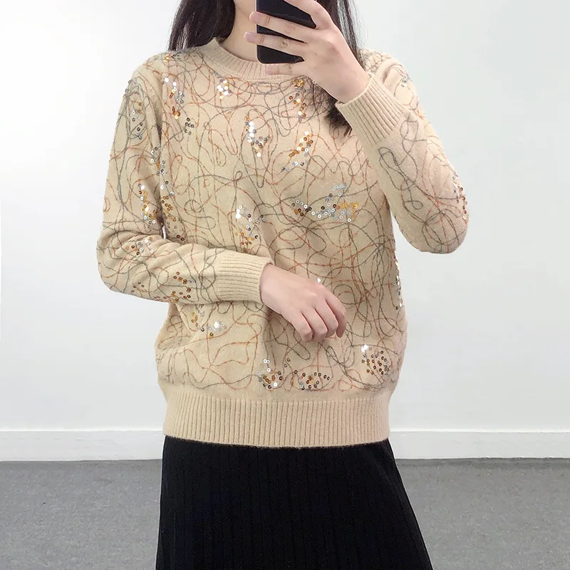 new winter heavy industry sequins sweater stitching round collar knitwear fashion street web celebrity coat pullover knit top
new winter heavy industry sequins sweater stitching round collar knitwear fashion street web celebrity coat pullover knit top