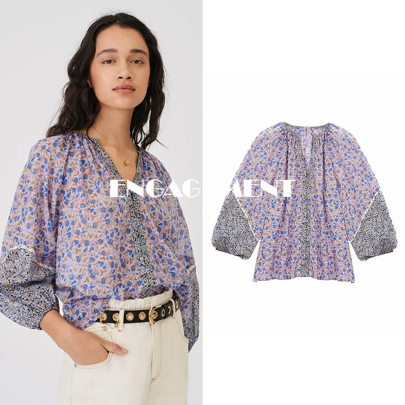 ENGAGEMENT High-quality 2021 Summer Floral Print V-neck Jacket Loose Bubble Sleeve Stitching Seven-point Sleeve Chiffon Shirt 
ENGAGEMENT High-quality 2021 Summer Floral Print V-neck Jacket Loose Bubble Sleeve Stitching Seven-point Sleeve Chiffon Shirt
