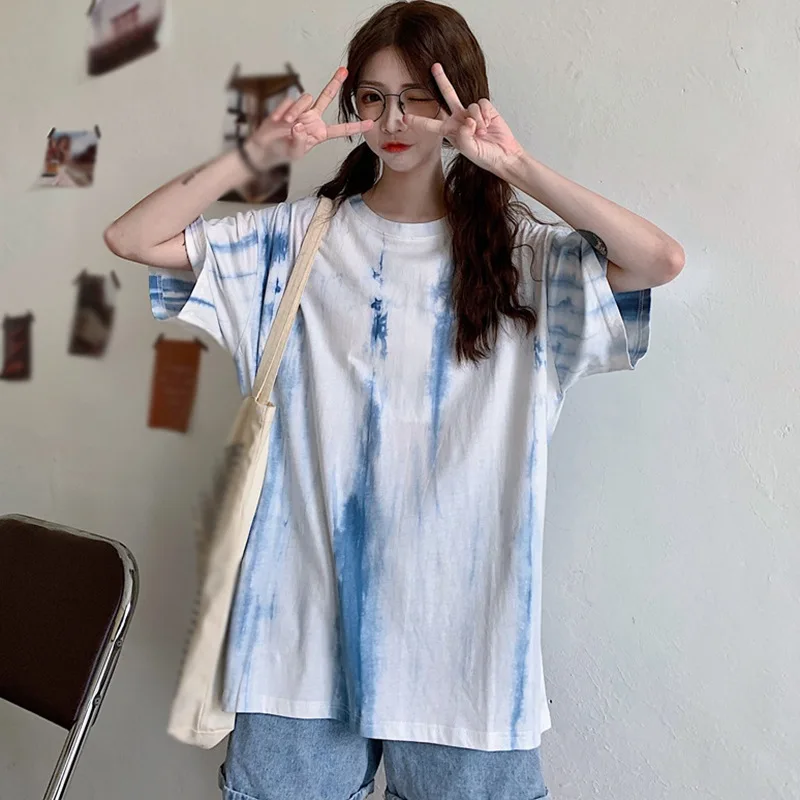 Summer Women Simple Fashion Loose T-Shirt Harajuku Style All-Match Tie-Dye Mid-Length Short-Sleeved Top
Summer Women Simple Fashion Loose T-Shirt Harajuku Style All-Match Tie-Dye Mid-Length Short-Sleeved Top