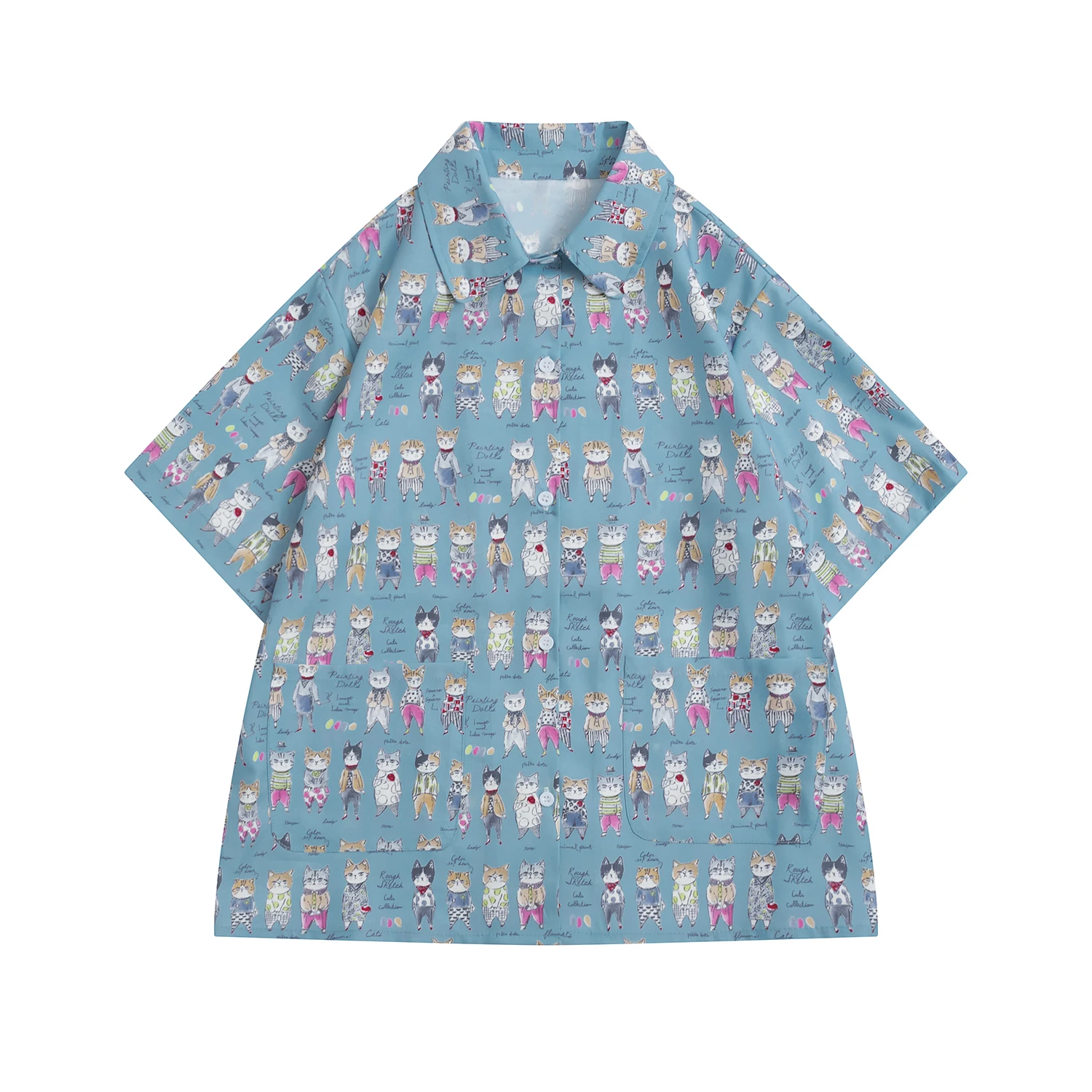New Design Summer Japanese Sweet Cartoon Cats Printed Harajuku Loose Women Chiffon Shirt Short Sleeves Shirt Tops Ladies Bouses 
New Design Summer Japanese Sweet Cartoon Cats Printed Harajuku Loose Women Chiffon Shirt Short Sleeves Shirt Tops Ladies Bouses