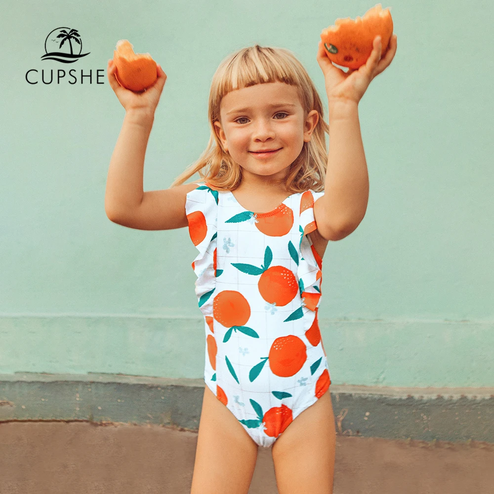 CUPSHE/цельный купальный костюм оранжевого цвета с высоким воротом и рюшами для