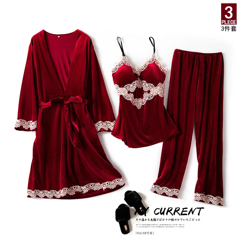 Bride Bridesmaid Wedding Robe Dressing Gown Lady Velvet Kimono Bathrobe Gown Sexy Lace Pajamas Set Women 3PCS Pyjamas Suit
Bride Bridesmaid Wedding Robe Dressing Gown Lady Velvet Kimono Bathrobe Gown Sexy Lace Pajamas Set Women 3PCS Pyjamas Suit