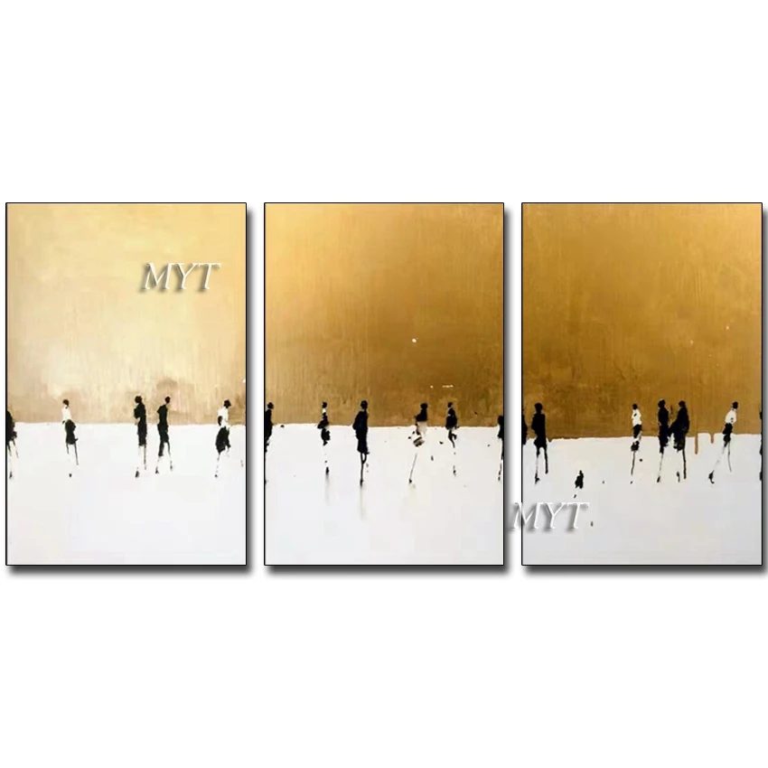 

3 Panels Hand-painted Gold Foil Abstract Wall Art Modern Canvas Oil Painting Wall Picture Paintings Artwork For Home Decoration