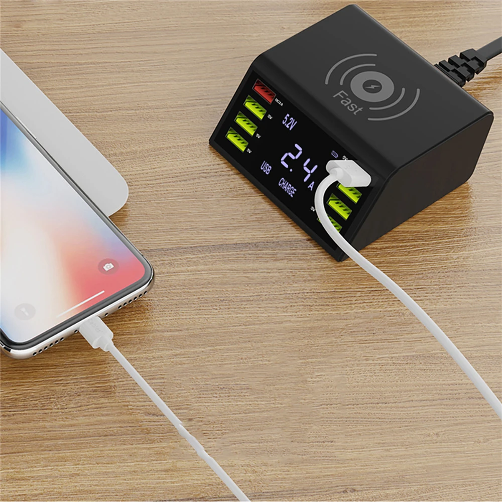 Multi-port USB Hub Fast Charging Station LCD Display QC3.0 Wireless Charging Hub Power Adapter for Phone Laptop Use
Multi-port USB Hub Fast Charging Station LCD Display QC3.0 Wireless Charging Hub Power Adapter for Phone Laptop Use