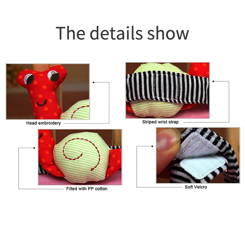 Cute Cartoon Snail Cotton Wrist Strap Newborn Baby Rattle Toy Soft Infant Plush Hand Bells Kids Intelligence Development Toys
Cute Cartoon Snail Cotton Wrist Strap Newborn Baby Rattle Toy Soft Infant Plush Hand Bells Kids Intelligence Development Toys