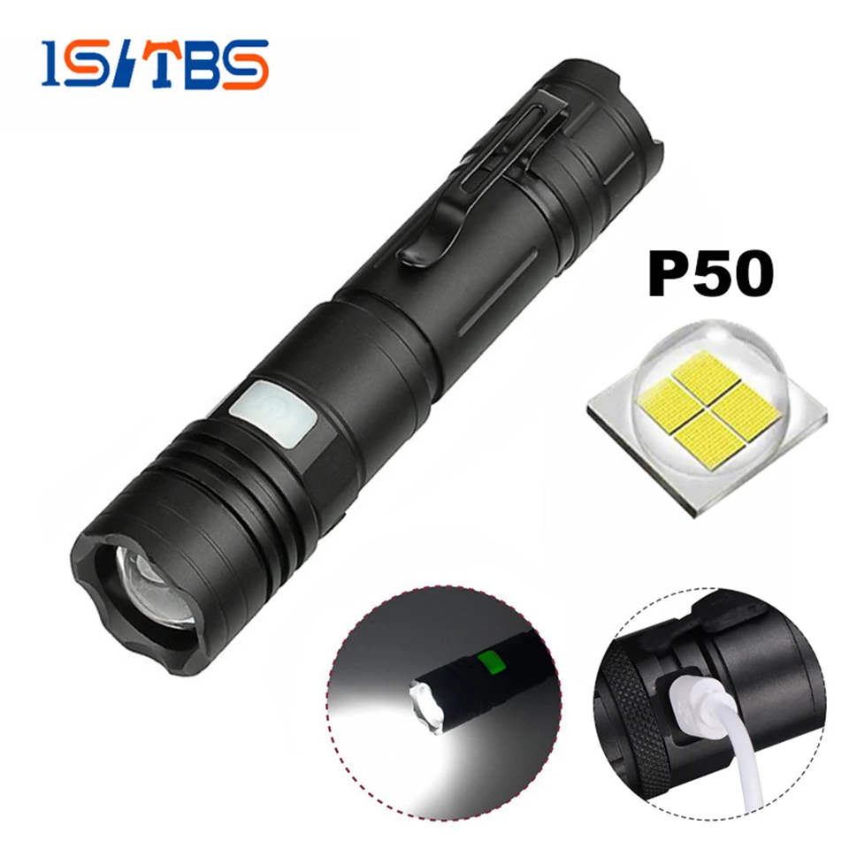 LED Flashlight P50 Ultra Bright Torch Outdoor Waterproof Zoomable USB Rechargeable Battery Hiking Camping Fishing Flashlights
LED Flashlight P50 Ultra Bright Torch Outdoor Waterproof Zoomable USB Rechargeable Battery Hiking Camping Fishing Flashlights