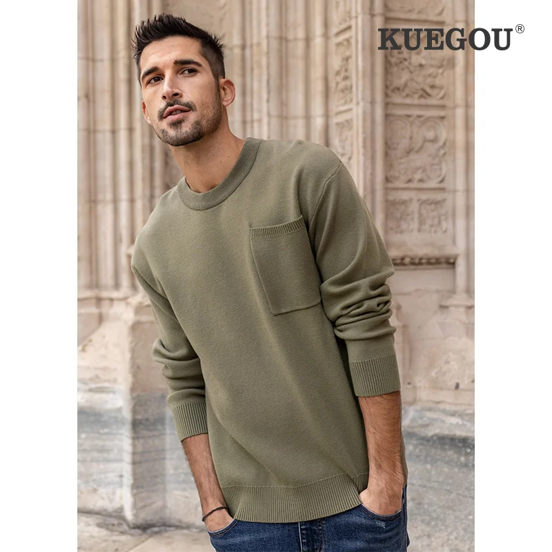 KUEGOU Blending Autumn Winter Clothing Pullovers Man's Knitting Sweater Fashion Letter Jacquard men Top Chest pocket LZ-26073
KUEGOU Blending Autumn Winter Clothing Pullovers Man's Knitting Sweater Fashion Letter Jacquard men Top Chest pocket LZ-26073