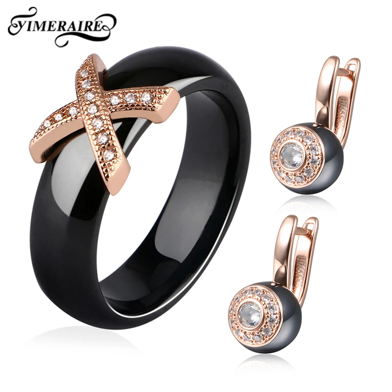 

Дизайнерское керамическое кольцо X Cross с кристаллами и современные модные круглые кольца для ушей для женщин, набор ювелирных изделий для зд...