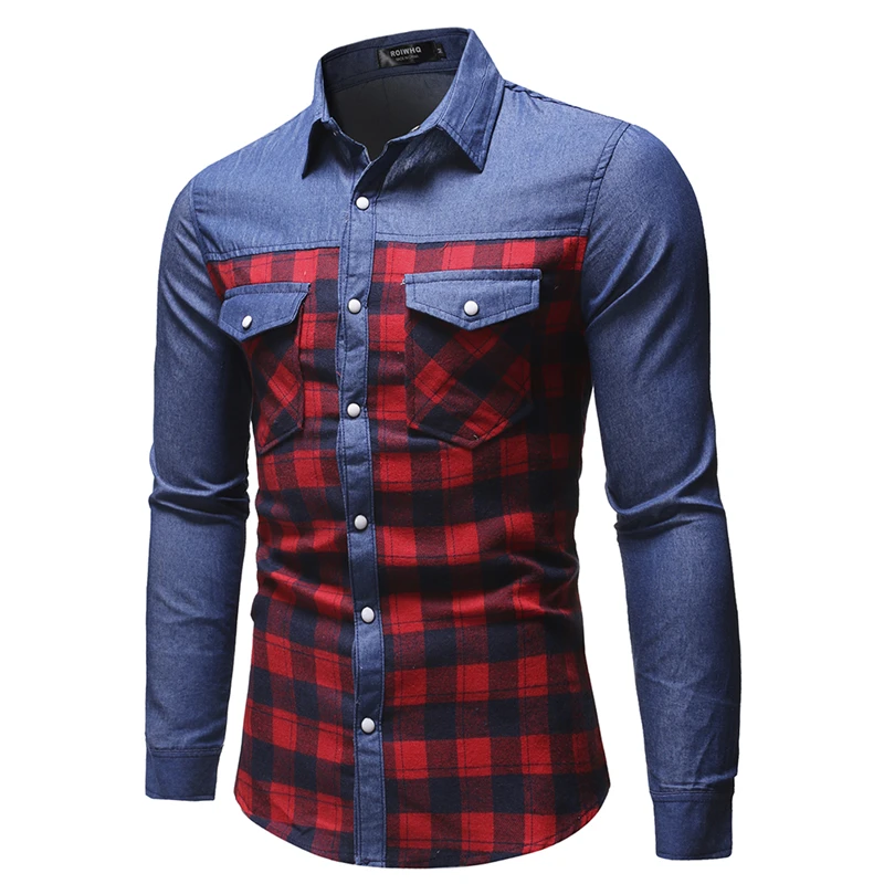Fashion New Vogue Men's Plaid Shirt Cotton Casual Stitching Top Loose Long-sleeved Denim Shirt Male Single Breasted
Fashion New Vogue Men's Plaid Shirt Cotton Casual Stitching Top Loose Long-sleeved Denim Shirt Male Single Breasted