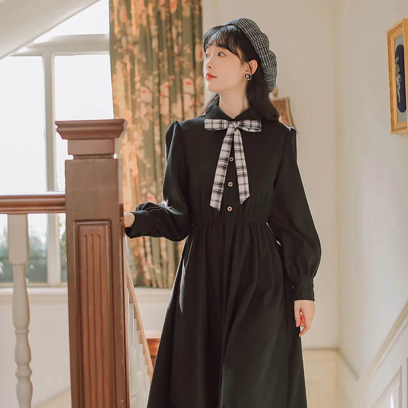 Hepburn Shirt Dress Women Long Sleeve Turn-Down Collar Solid Color Bow Dress Black Red Button Decoration Robe Female Spring S216
Hepburn Shirt Dress Women Long Sleeve Turn-Down Collar Solid Color Bow Dress Black Red Button Decoration Robe Female Spring S216