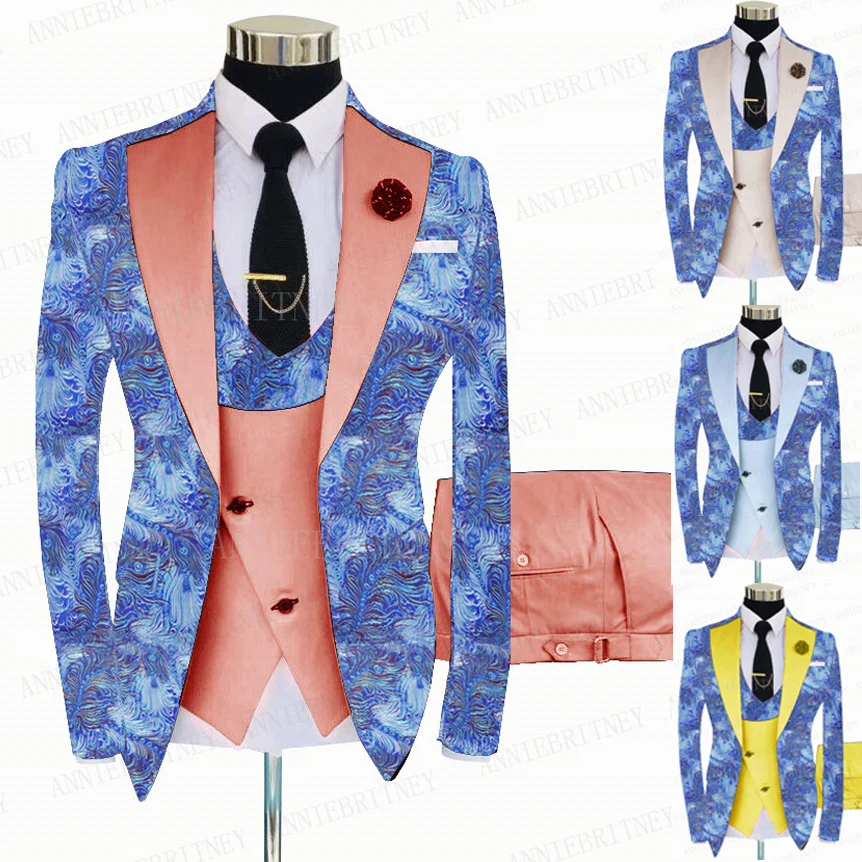 2021 Blue Floral Printed Men Suits Custom Slim Fit Formal Wedding Groom Shiny Jacket Prom Dinner Suit Blazer Vest Pants 3 Pieces
2021 Blue Floral Printed Men Suits Custom Slim Fit Formal Wedding Groom Shiny Jacket Prom Dinner Suit Blazer Vest Pants 3 Pieces