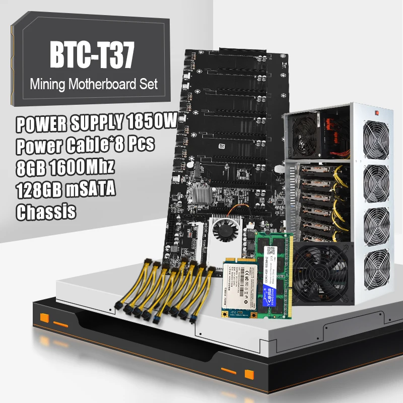 A Set Mining Motherboard BTC-T37 8 GPU Chassis With DDR3 8GB 1600MHz 128GB MSATA Power Cable*8 Pcs And ATX Power 1850W Chassis
A Set Mining Motherboard BTC-T37 8 GPU Chassis With DDR3 8GB 1600MHz 128GB MSATA Power Cable*8 Pcs And ATX Power 1850W Chassis