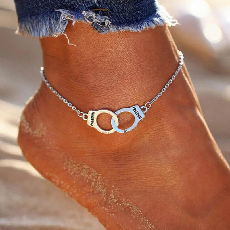 

Hot Sale Vintage Silver Color Handcuffs Anklets for Women Bohemian Freedom Ankle Bracelet on The Leg Barefoot Party Jewelry