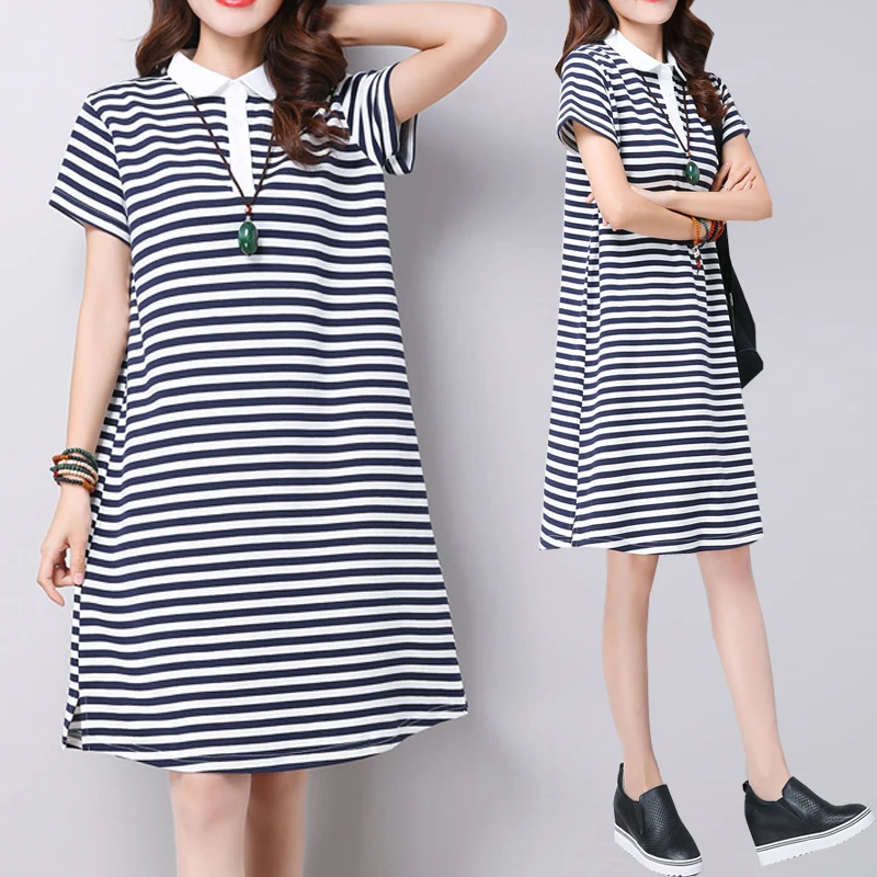 Vestidos Summer New Cotton Three Buckle Plus Size Women's Dress Korean Mid-length Striped Short Sleeve Loose Knit Dresses Z552
Vestidos Summer New Cotton Three Buckle Plus Size Women's Dress Korean Mid-length Striped Short Sleeve Loose Knit Dresses Z552
