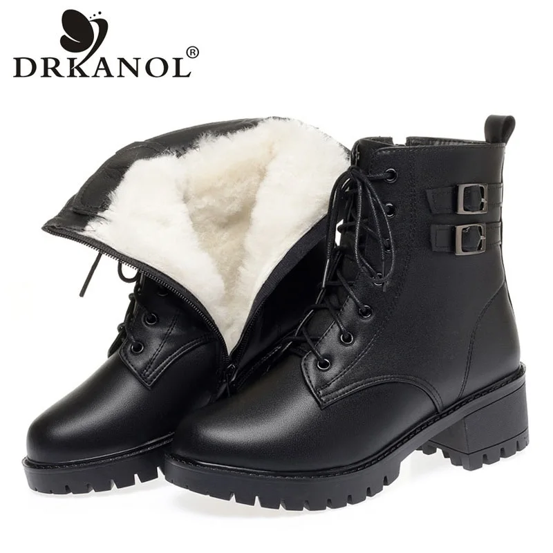 DRKANOL Fashion Women Thick Heel Ankle Boots Black Non-slip Rubber Sole Wool Warm Shoes Winter Trend All-match Leather Boots
DRKANOL Fashion Women Thick Heel Ankle Boots Black Non-slip Rubber Sole Wool Warm Shoes Winter Trend All-match Leather Boots