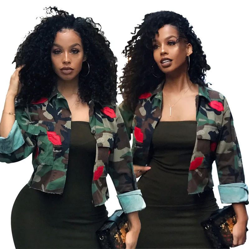 2021 Spring and Autumn Women's Clothing New Fashion Lips Embellishment Camouflage Elements Lapel Jacket Single-breasted Blouse
2021 Spring and Autumn Women's Clothing New Fashion Lips Embellishment Camouflage Elements Lapel Jacket Single-breasted Blouse