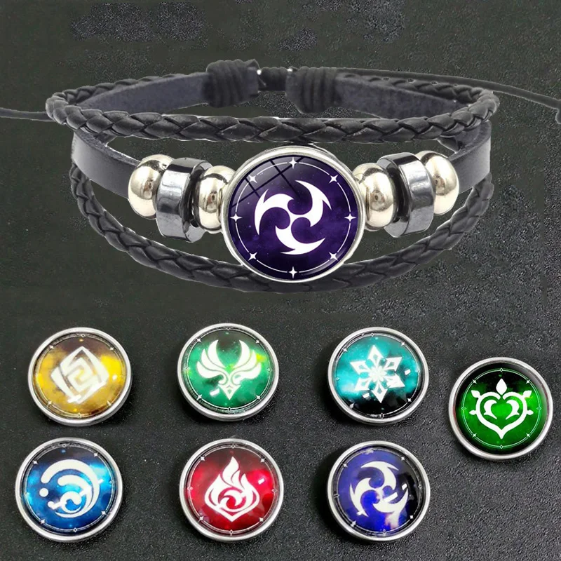 Genshin Impact Snap Button Leather Bracelet Game Eye of God Fire Ice Element Luminous Jewelry Vintage Multilayer Weave Bracelets
Genshin Impact Snap Button Leather Bracelet Game Eye of God Fire Ice Element Luminous Jewelry Vintage Multilayer Weave Bracelets