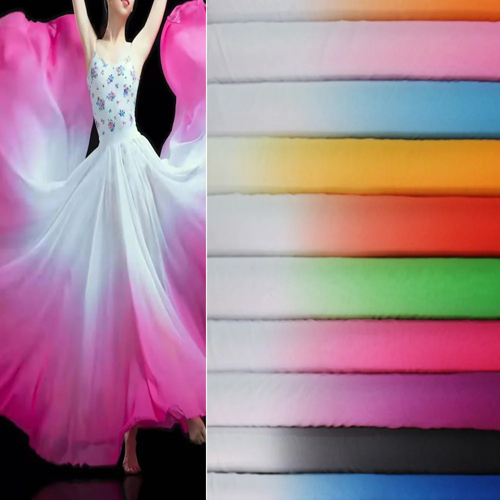 

Ombre Fabric Chiffon 100D Soft Gradient Dancing Costume Performance Dress Ribbon Stage Wear Party Gown Material