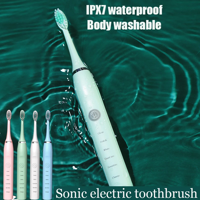 Sonic Electric Toothbrush Rechargeable Electronic Adult Timer 5 Modes Tooth Brush IPX7 Waterproof with 6 Replacement Brushheads
Sonic Electric Toothbrush Rechargeable Electronic Adult Timer 5 Modes Tooth Brush IPX7 Waterproof with 6 Replacement Brushheads