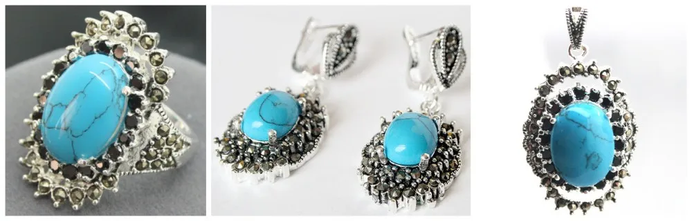 Vintage Blue Turquoises 925 Sterling Silver Marcasite Ring (#7-10) pendant and earrings sets
Vintage Blue Turquoises 925 Sterling Silver Marcasite Ring (#7-10) pendant and earrings sets
