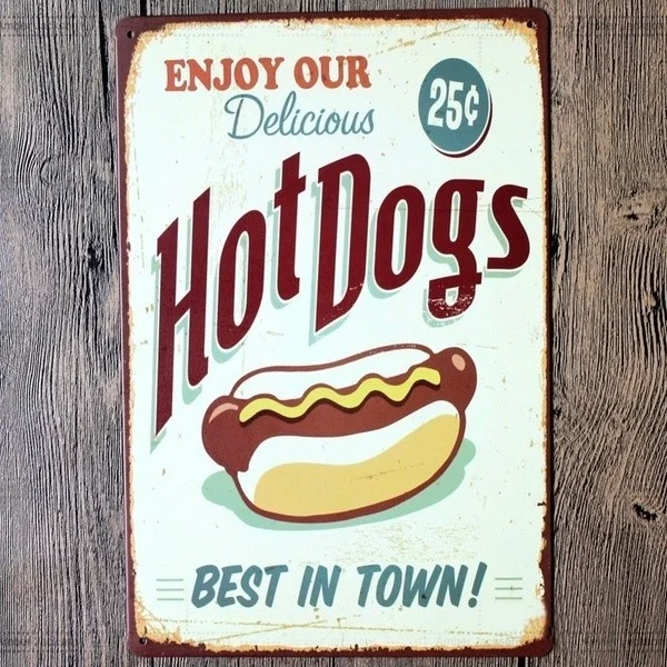 Metal sign wall sign wall decorative plaque art collection ENJOY OUR Delicious Hot Dogs BEST IN TOWN Wall Deca
Metal sign wall sign wall decorative plaque art collection ENJOY OUR Delicious Hot Dogs BEST IN TOWN Wall Deca