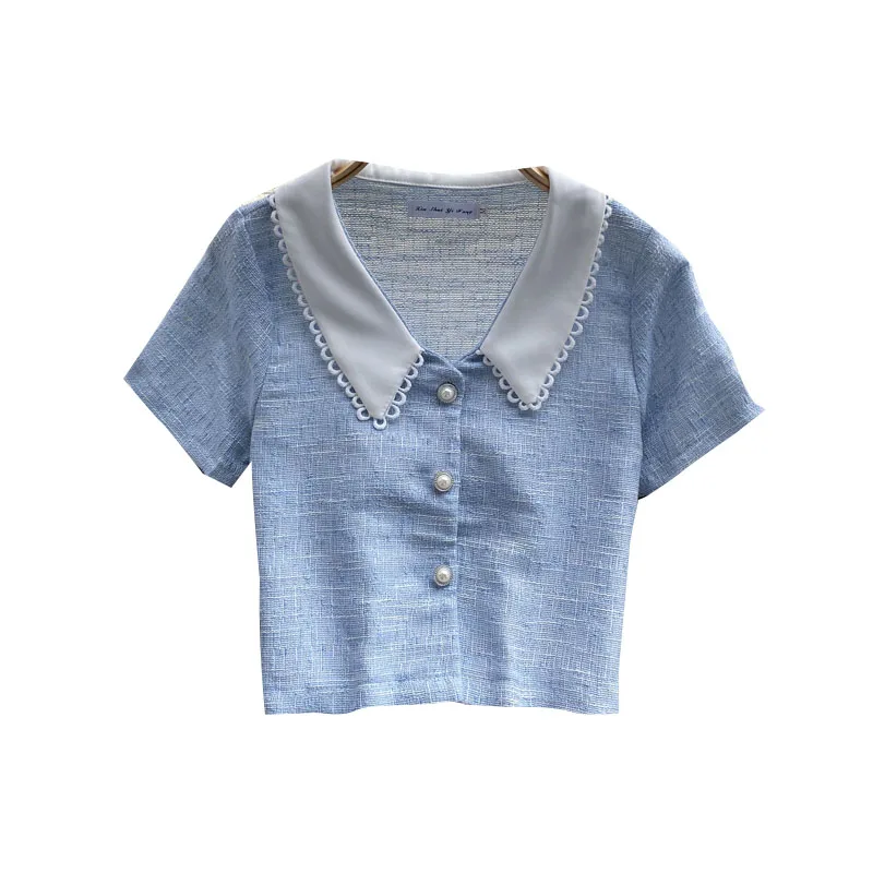 Kimutomo Elegant Short Sleeve Blouse Women Summer Turn-down Collar Breasted Color Contrast Slim All Match Korean Chic Shirt
Kimutomo Elegant Short Sleeve Blouse Women Summer Turn-down Collar Breasted Color Contrast Slim All Match Korean Chic Shirt